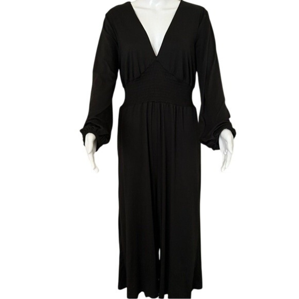 Anthropologie Hutch Long Sleeve Black Wide-Leg V-Neck Jumpsuit Romper Size M